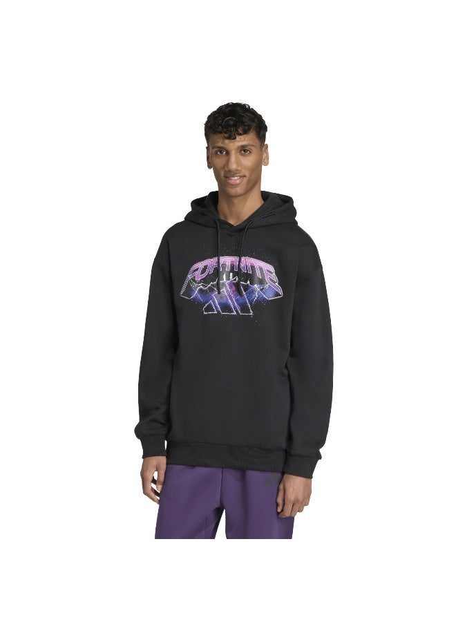 Adidas M Fn Hoodie Black Hooded Sweat Sweatshirts For Men - Image 1