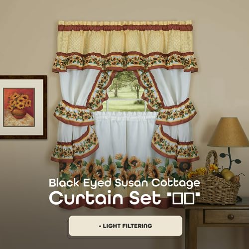 Achim Printed Cottage Window Curtain Set - 57 Inch Width, 36 Inch Length - Black Eyed Susan - Polyester Soft Window Treatment Include Valance, Attached Swaggers, Tiebacks & Two Tiers by Achim Home Decor - Image 2