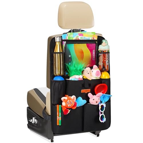 SURDOCA Upgraded Car Organizer with 11-inch Tablet Holder, 8 Pockets, Car Seat Protector for Road Trips - Car Storage and Organizers for Kids - Image 1