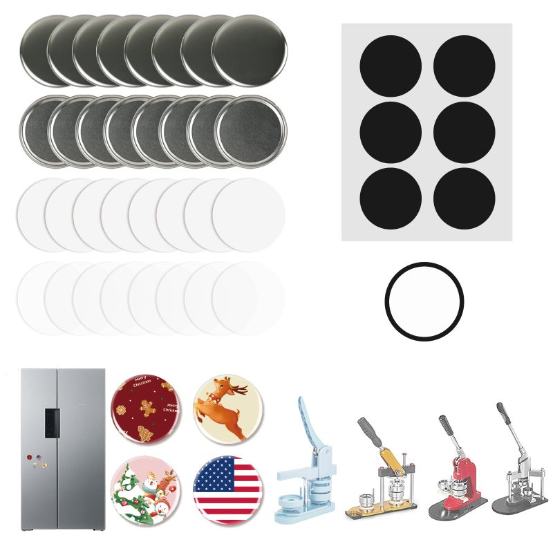 100 Sets Button Maker Supplies 58mm225inButton Parts for Fridge Magnet Button Maker MachineIncluding Metal Cover Metal Back Cover Clear Film Blank Paper Soft Magnet and Gasket