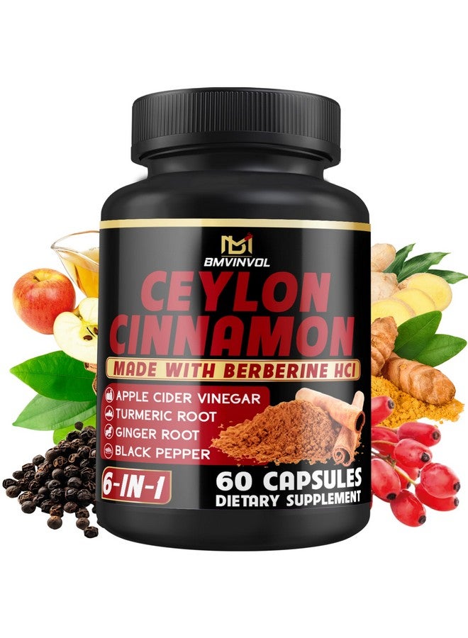 BMVINVOL Ceylon Cinnamon Capsules with Berberine HCl, Apple Cider Vinegar, Turmeric, Ginseng, Black Pepper - 6in1 for Support Immune Function - 60 Count - Image 1