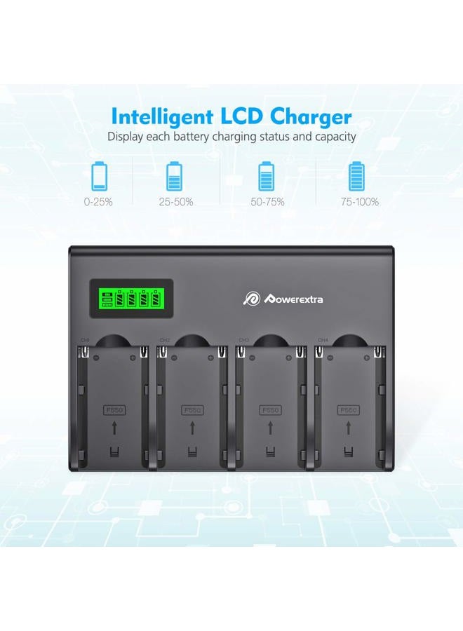 Powerextra مجموعة من 4 بطاريات وشاحن رباعي القنوات لكاميرات سوني NP-F970 وNP-F960 وNP-F950 وNP-F930 وNP-F770 وNP-F750 وNP-F570 وNP-F550 - Image 4