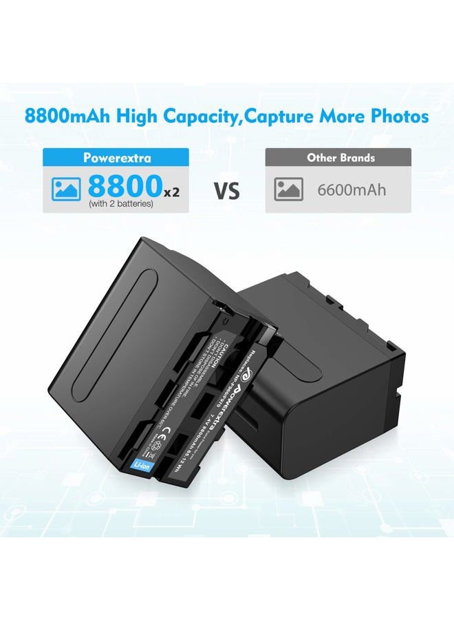 Powerextra مجموعة من 4 بطاريات وشاحن رباعي القنوات لكاميرات سوني NP-F970 وNP-F960 وNP-F950 وNP-F930 وNP-F770 وNP-F750 وNP-F570 وNP-F550 - Image 2