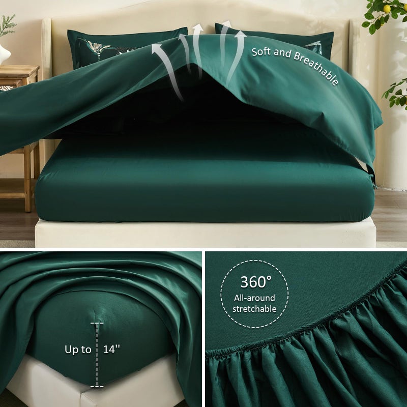 Luxudecor King Comforter Set 7 Pieces Bedding Sets, Dark Green Floral Comforter and Sheet Set, Soft Microfiber Bed in a Bag for All Seasons (Dark Green,104"x90") - Image 4