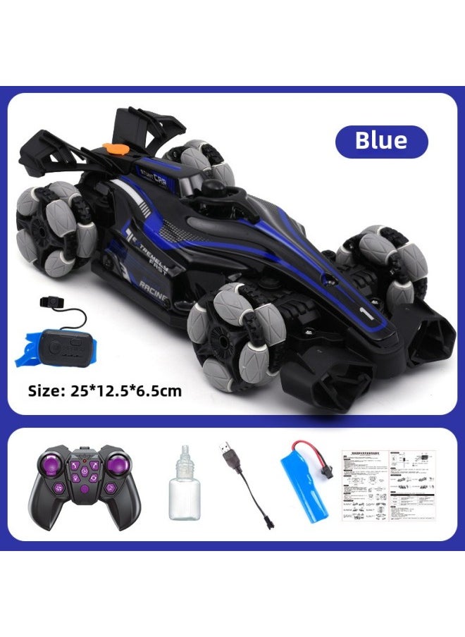 Children's Six-wheel Swing Arm High-speed Drift Off-road Vehicle Six-drive Special Deformation Spray Climbing Bucket Remote Control Car Toy-Color:[X24 Blue] Spray Racing Stunt Light Sound Double Control-Proportion:Single Power-with Remote Control Battery Charging Line Screwdriver  - Image 1