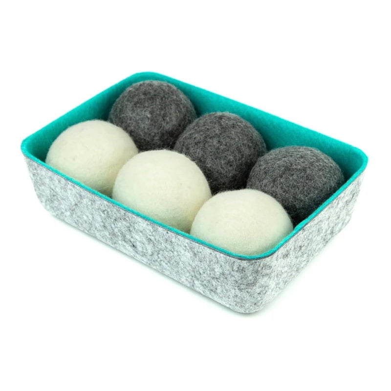 Three by Three Seattle Felt·Like·it!™ Wool Dryer Balls + Storage Bin: Reduce Drying Time, Static Cling, and Energy Use | Natural Alternative to Fabric Softeners (Pack of 6) - Image 1