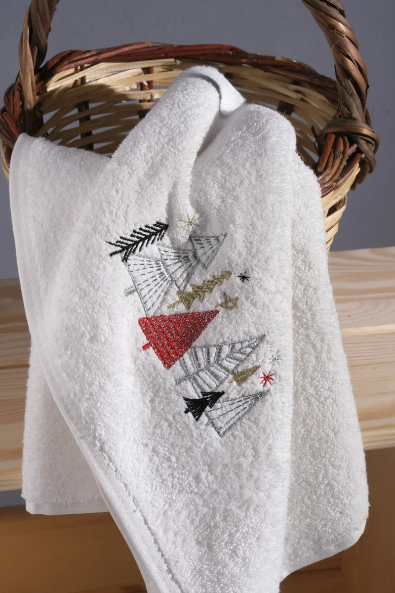 مين كولكشن Christmas Pine Trees Embroidered Gift 50X90 Single Hand Towel