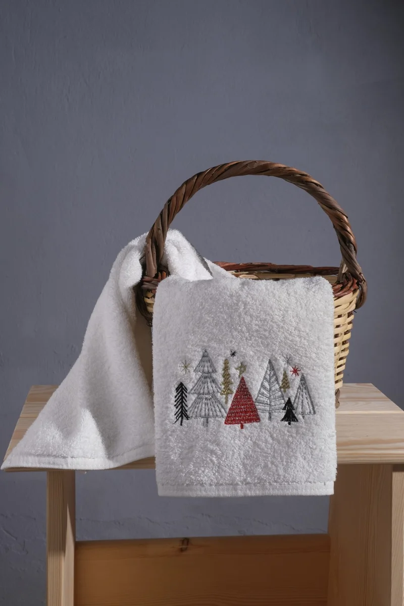 مين كولكشن Christmas Pine Trees Embroidered Gift 50X90 Single Hand Towel