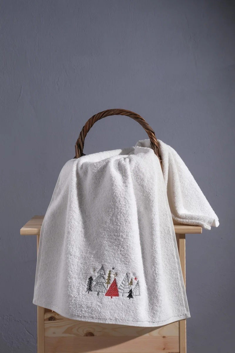 مين كولكشن Christmas Pine Trees Embroidered Gift 50X90 Single Hand Towel
