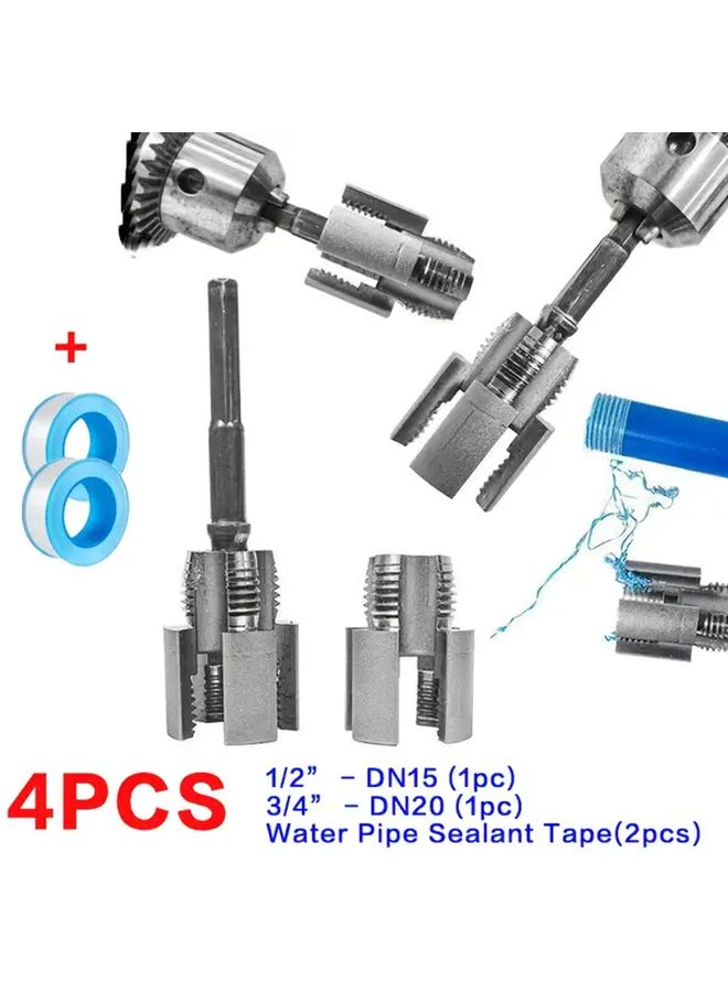 4Pcs Set PPR Pipe Threader Tool With Sealant Tape DN15 DN20 Electric Drill Type - Image 1
