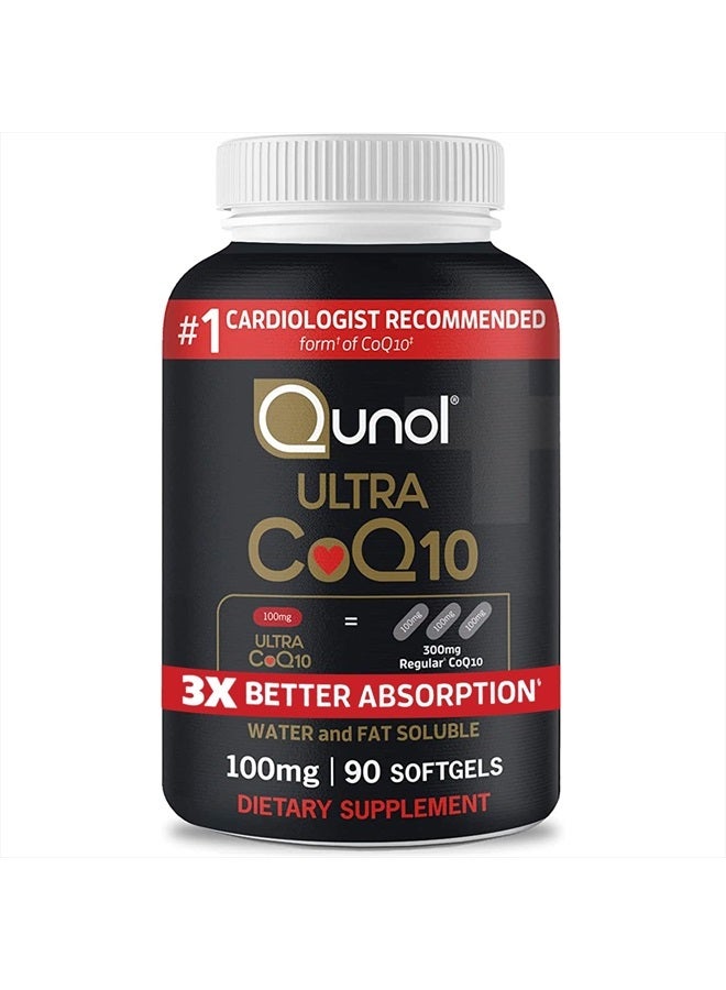 Qunol CoQ10 100mg Softgels - 3x Better Absorption, Antioxidant for Heart Health And Energy Production, Coenzyme Q10 Vitamins Supplements, 3 Month Supply, 90 Count - Image 1