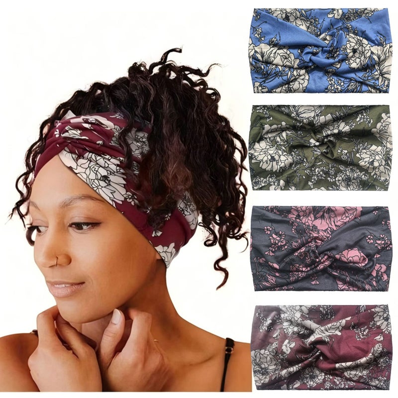Bohemian Printed Sports Headband for Yoga, Wide Elastic Hair Band, Unisex Turban Style Headwrap