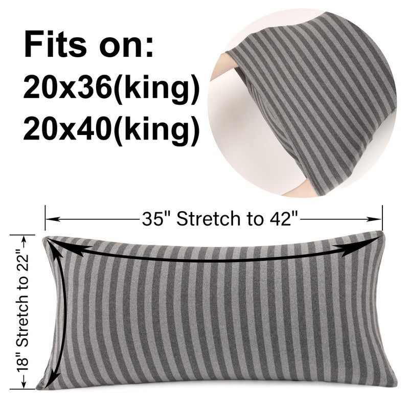 N&Y HOME 2-Pack Stretch Pillow Cases - Jersey Knit & Ultra Soft Envelope Closure Pillowcases T-Shirt Like Microfiber Blend - Suitable for Queen or Standard Size Set of 2  Gray/Black - Image 3