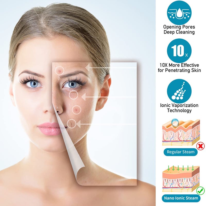 DENFANY Facial Steamer - DENFANY Nano Ionic Face Steamer with Extendable 360 Rotating Arm - Portable Facial Steamer for Personal Care at Home or Salon (Blue) - Image 5