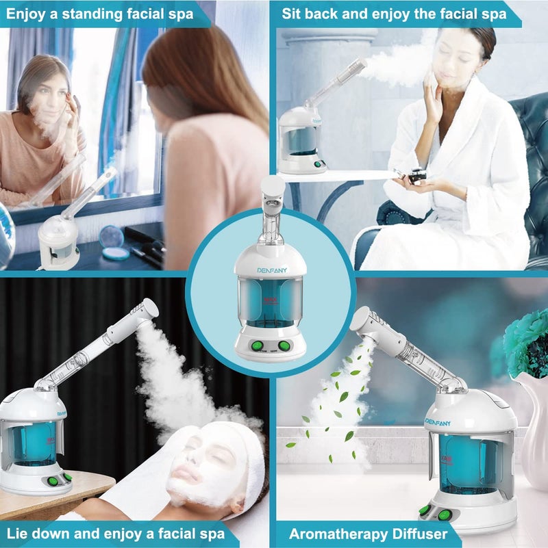 DENFANY Facial Steamer - DENFANY Nano Ionic Face Steamer with Extendable 360 Rotating Arm - Portable Facial Steamer for Personal Care at Home or Salon (Blue) - Image 4