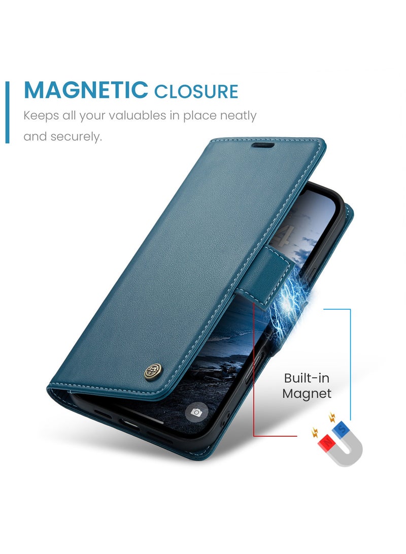 ICARLUS For iPhone 17 Pro Case Blocking Leather Wallet Stand Phone Cover - Blue - Image 3