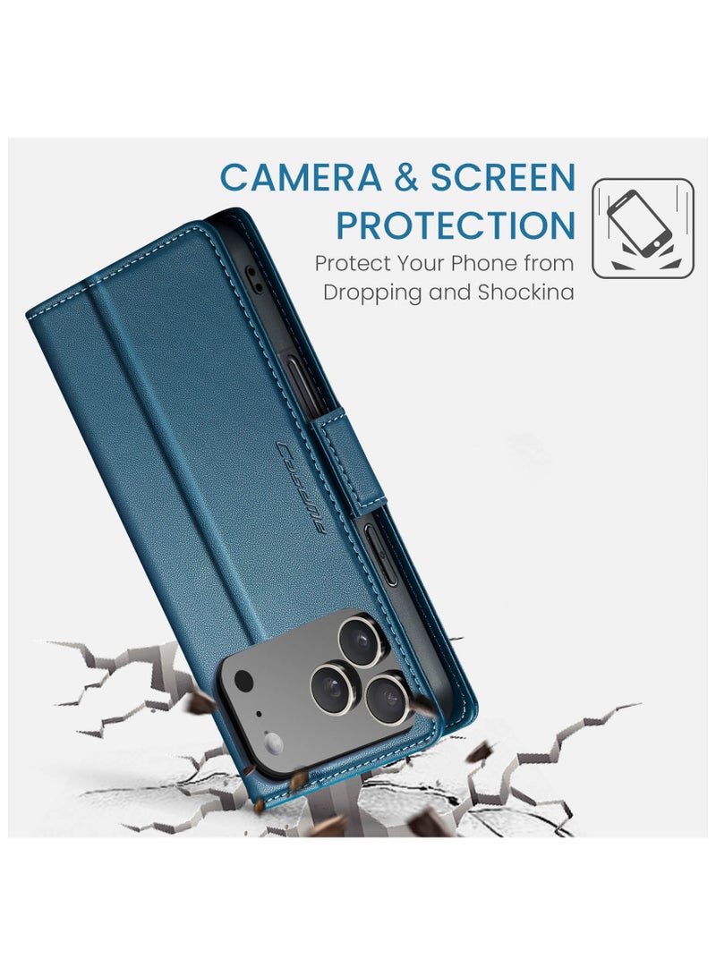 ICARLUS For iPhone 17 Pro Case Blocking Leather Wallet Stand Phone Cover - Blue - Image 5
