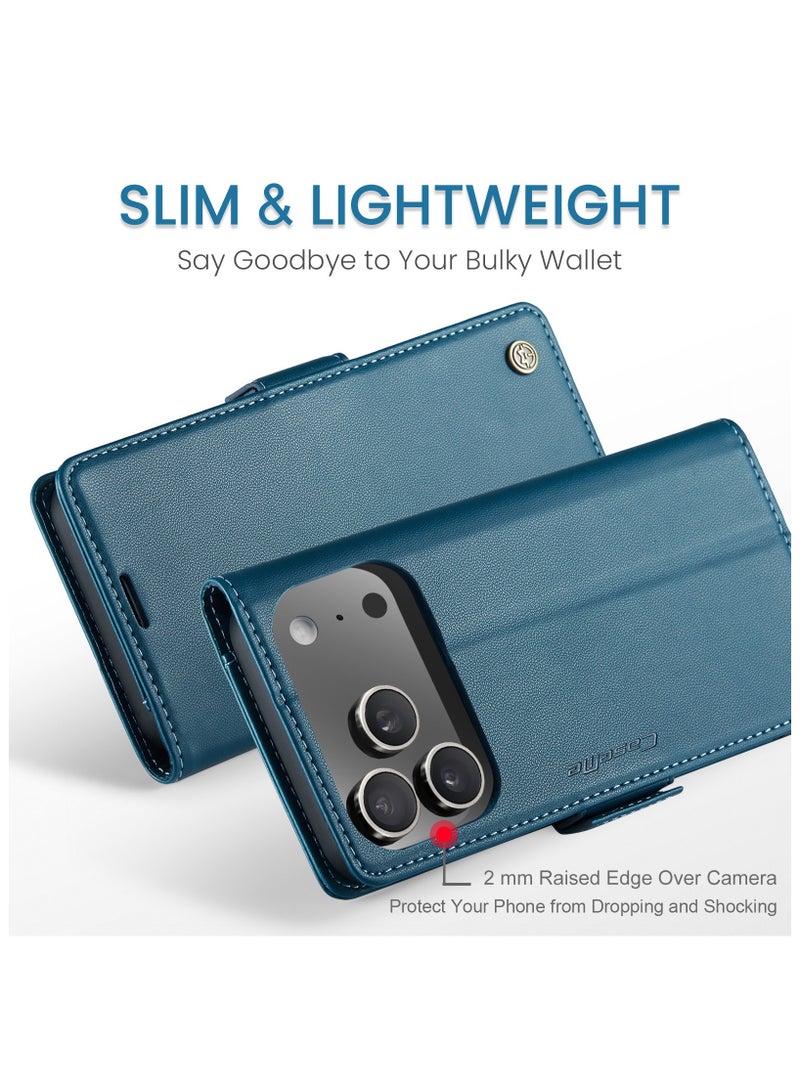 ICARLUS For iPhone 17 Pro Case Blocking Leather Wallet Stand Phone Cover - Blue - Image 4