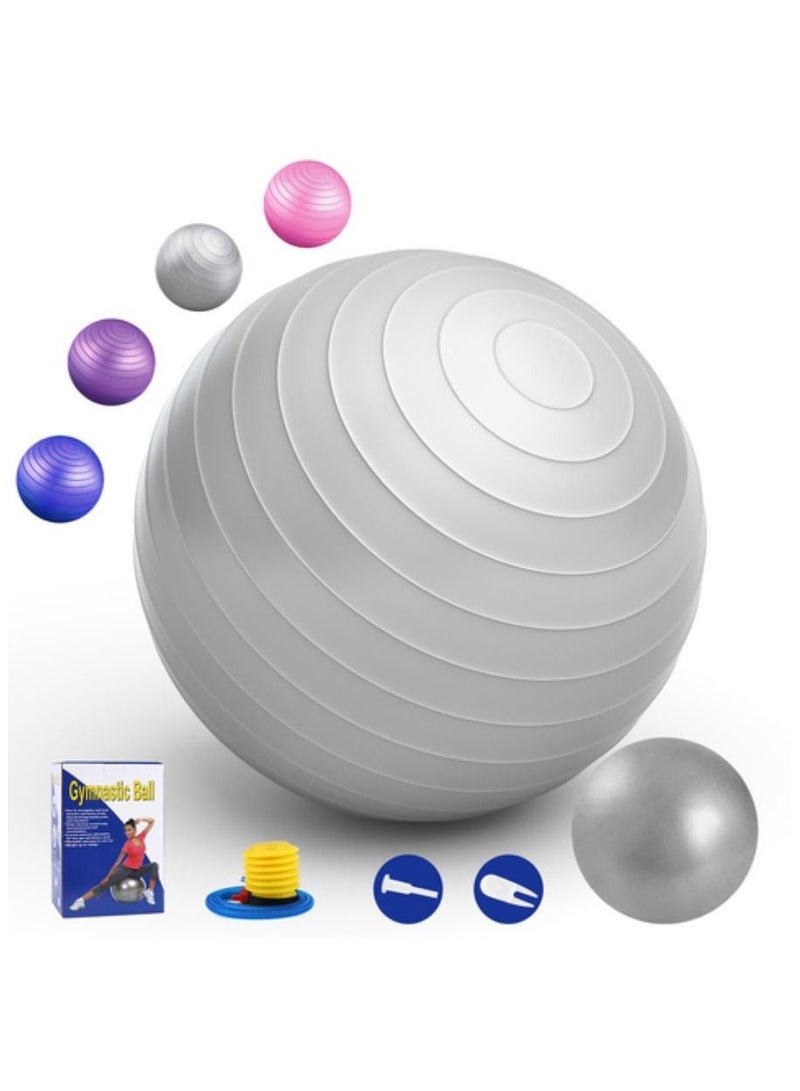 H PRO Yoga Fitness Pilates Ball with Quick Pump, Anti-Burst and Slip Resistant Workout Balance for Home Gym - Silver - Image 1