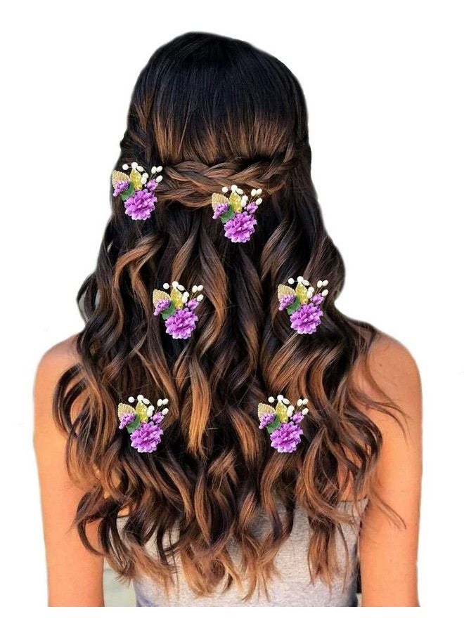 Hair Flare - Artificial Flower With Pearl Bridal Hair Pin/ Hair Clip/ Side Pin/Comb Pin/Hair Accessories/ Judapin For Women & Girls 2397Purple - Image 1