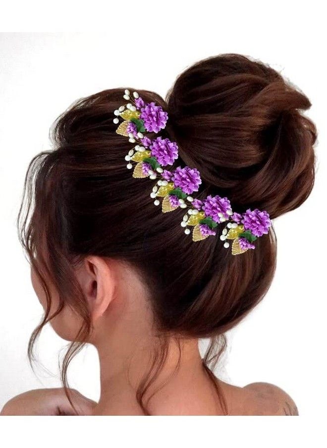 Hair Flare - Artificial Flower With Pearl Bridal Hair Pin/ Hair Clip/ Side Pin/Comb Pin/Hair Accessories/ Judapin For Women & Girls 2397Purple - Image 1