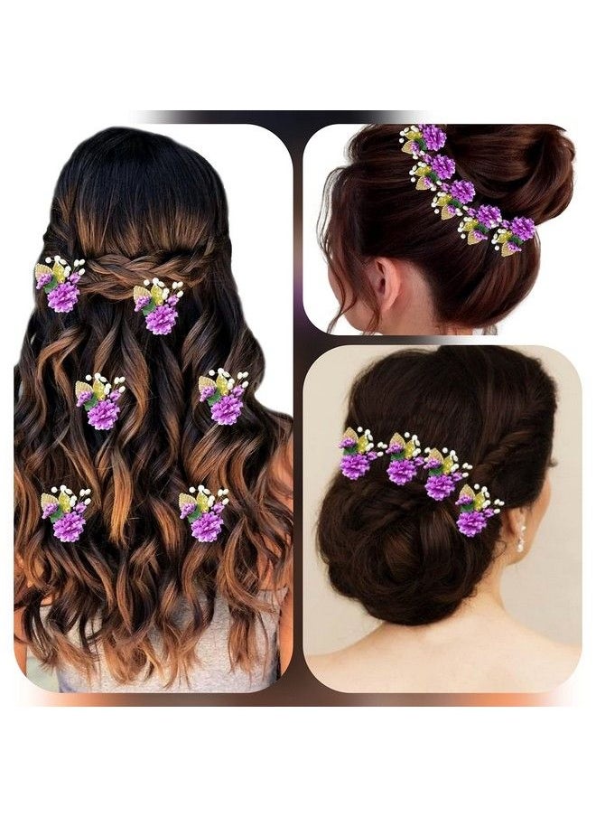 Hair Flare - Artificial Flower With Pearl Bridal Hair Pin/ Hair Clip/ Side Pin/Comb Pin/Hair Accessories/ Judapin For Women & Girls 2397Purple - Image 1