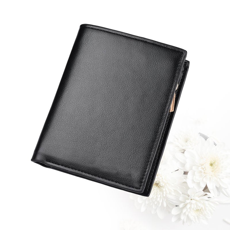Men's Wallet PU Leather Billfold Fashionable Multiple Slot Purse Short Wallet with Zipper (Black) - Image 5