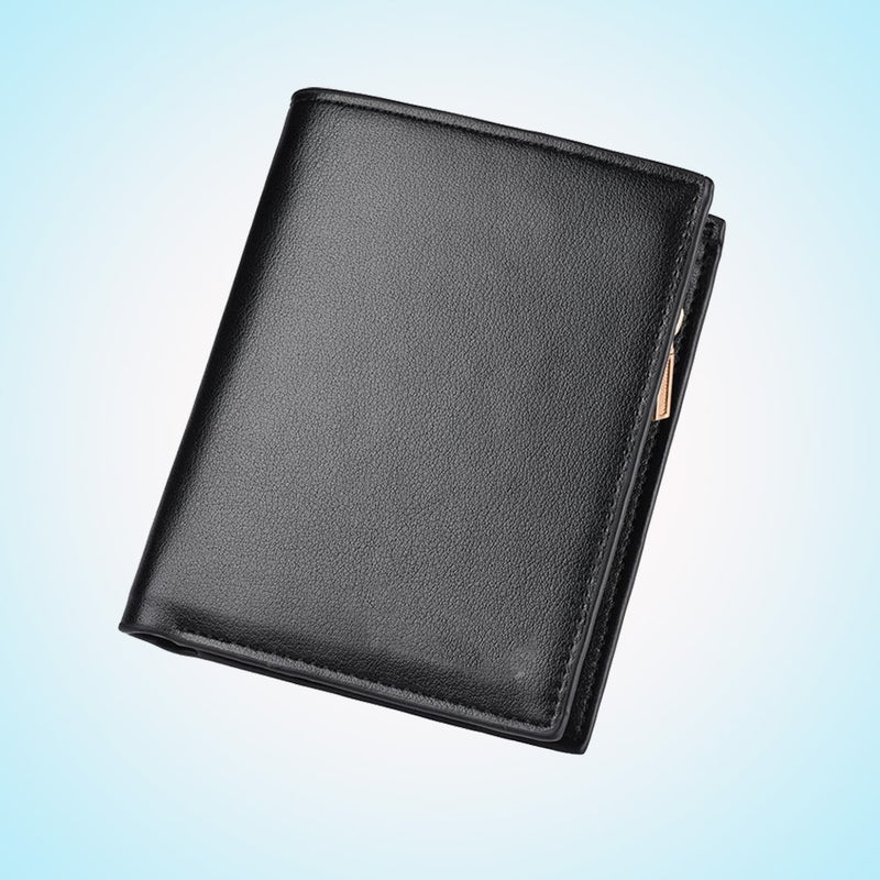 Men's Wallet PU Leather Billfold Fashionable Multiple Slot Purse Short Wallet with Zipper (Black) - Image 3