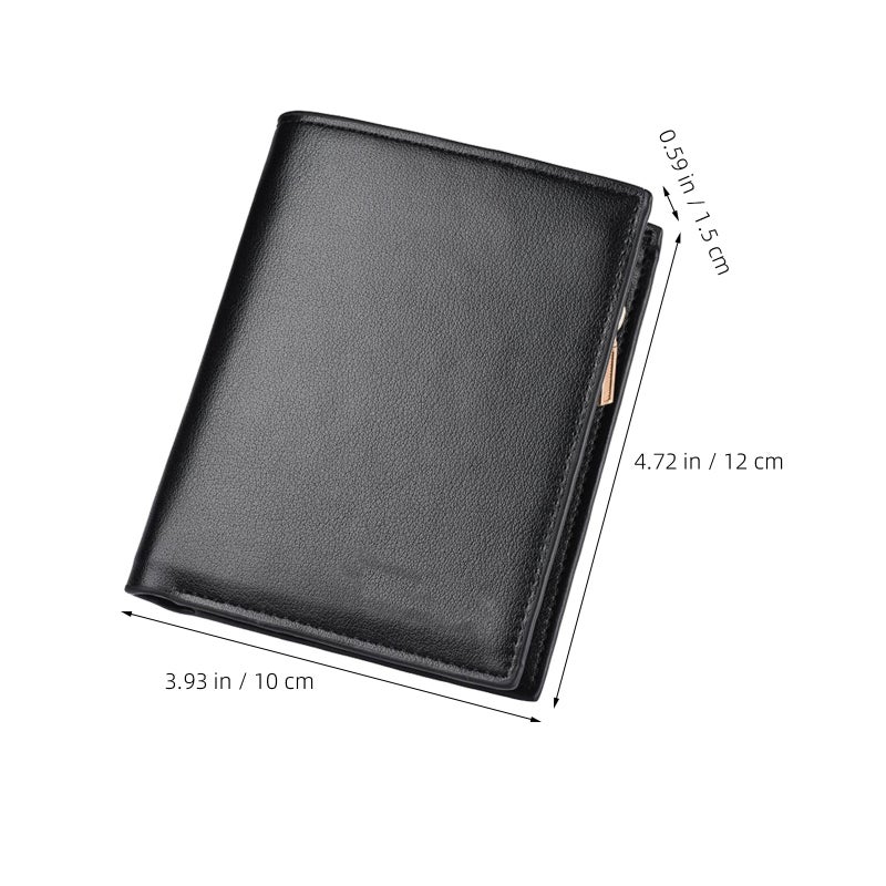 Men's Wallet PU Leather Billfold Fashionable Multiple Slot Purse Short Wallet with Zipper (Black) - Image 2