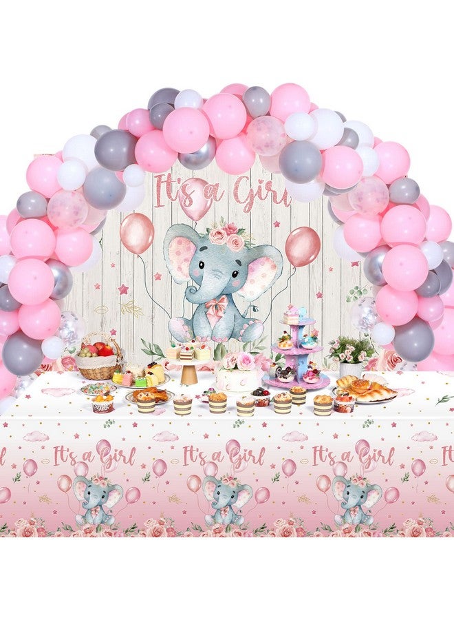 Zhanmai Baby Shower Party Decorations 121 Pieces Elephant Party Supplies Include Backdrop Banner Balloons Tablecloth and Cake Toppers for Baby Shower Gender Reveal Elephant Theme Birthday Party (Girl Style) - Image 1