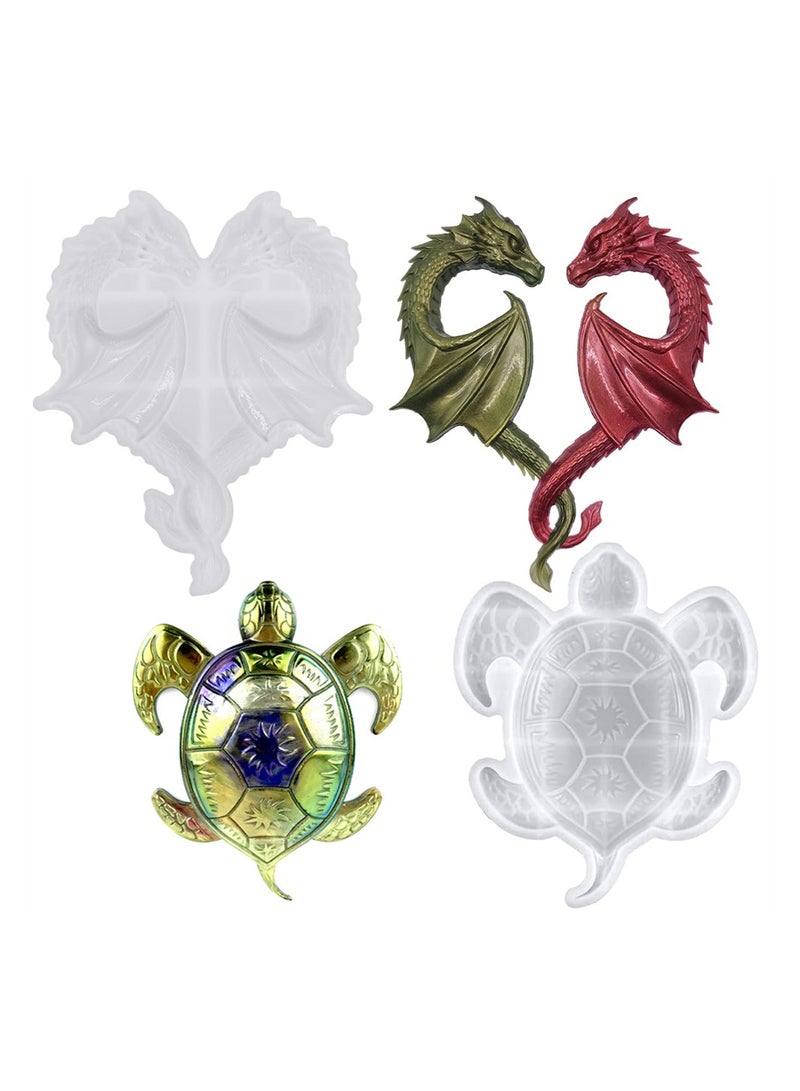 SYOSI 3D Dragon and Sea Turtle Animal Silicone Moulds 2 Pcs 3D Animal Resin Mould Statue Making Epoxy Casting Mould for Wall Hanging Pendant Home Office Craft Ornament  - Image 1