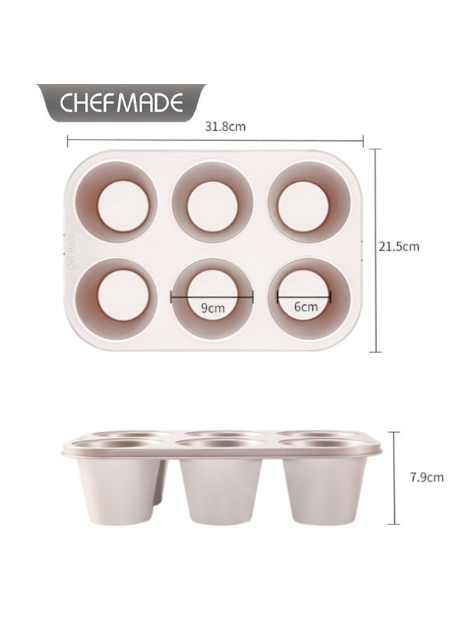 شيف ميد صينية مافن جامبو 6 أكواب غير لاصقة – توزيع حرارة متساوٍ وخبز مثالي للمخبوزات الكبيرة – متينة وسهلة التنظيف للاستخدام المنزلي والمهني - Image 2