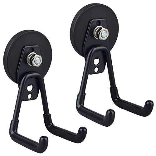 ULIBERMAGNET Large Magnetic Hooks,Strong Heavy Duty Magnet Hooks for Power Drill,Broom,Garden Tools,Pegboard,Garage,Workshop,Hardware, 2 Pack Magnet Storage Holder for Indoor Outdoor Hanging(Black) - Image 1