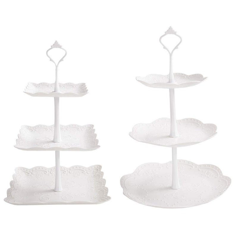 2 Set 3Tier White Dessert Cake Stand Plastic Pastry Stand Small Cupcake Stand Cookie Tray Rack Candy Buffet Set Up Fruit Plate and Trays for Wedding Home Birthday Party Decor Serving Platter