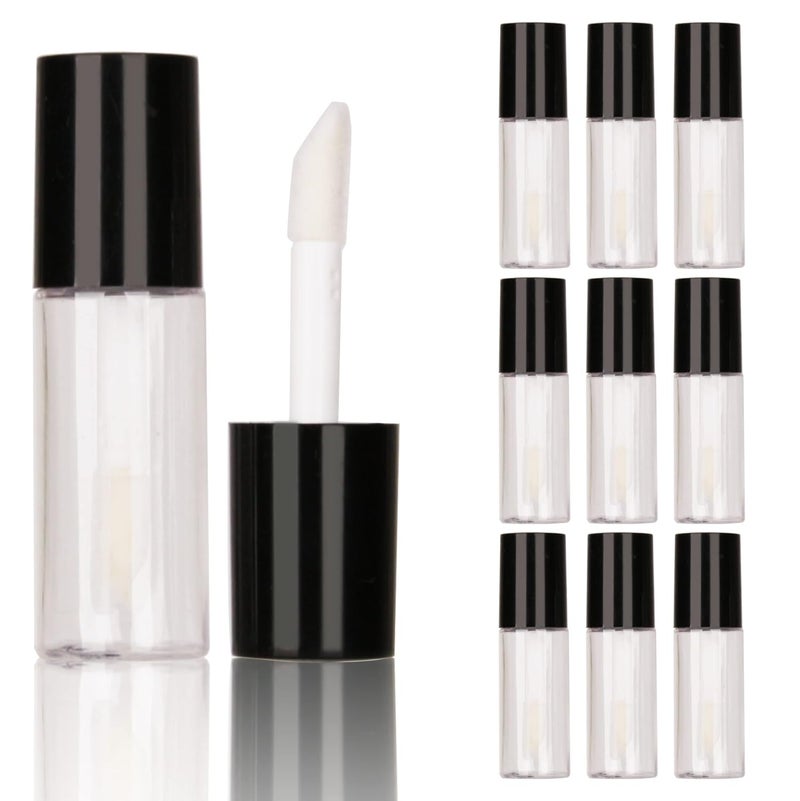 COSIDEA 10 PCS Empty round plastic Black 3ml lip gloss tubes mini sample size lipgloss tube01OZ lip oil container packing bottle