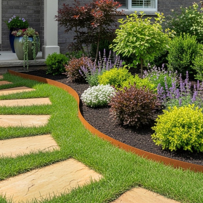 Worth Garden 33ft. Galvanized Steel Landscape Edging - 10-Pack 40" Metal Edging for Landscaping with 11 Stakes, Rust-Colored Powder Coating Hammer-in 4.5" Height Lawn Edging for Yard Pathway Divider - Image 2