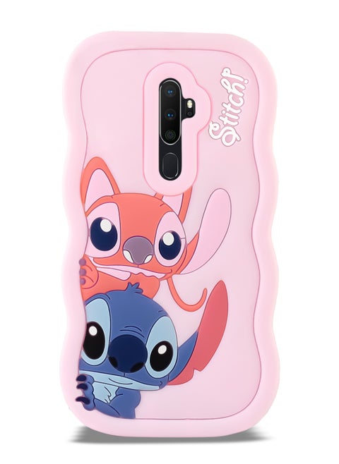 Lilo and Stitch Cartoon 3D Wavy Soft Silicone Phone Case for Oppo A9 2020 (Light Pink)
