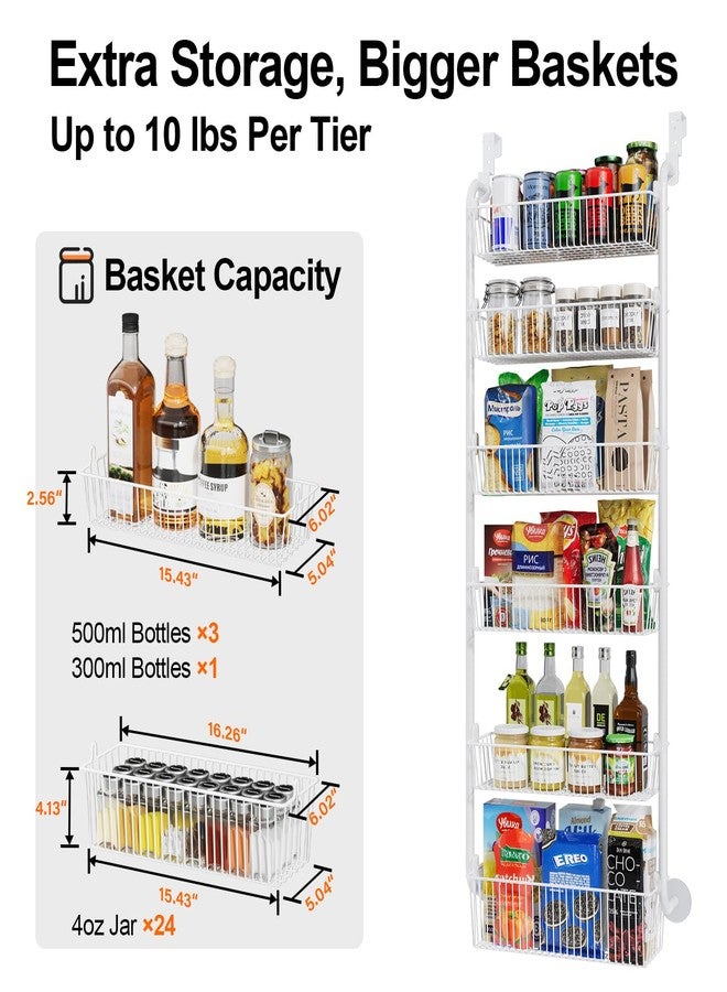 Delamu Over the Door Pantry Organizer, W17.5inch 6-Tier Metal Pantry Door Organizer-Spice Rack, Capacious Mesh Basket for Easy Install, 60 LBS Load Over the Door Organizer Storage, L17.5W6.7H53.7in, White - Image 4