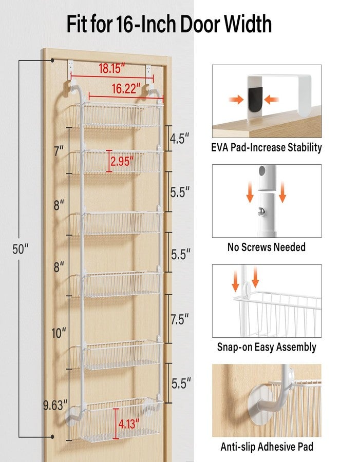 Delamu Over the Door Pantry Organizer, W17.5inch 6-Tier Metal Pantry Door Organizer-Spice Rack, Capacious Mesh Basket for Easy Install, 60 LBS Load Over the Door Organizer Storage, L17.5W6.7H53.7in, White - Image 3