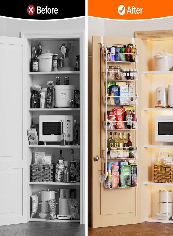Delamu Over the Door Pantry Organizer, W17.5inch 6-Tier Metal Pantry Door Organizer-Spice Rack, Capacious Mesh Basket for Easy Install, 60 LBS Load Over the Door Organizer Storage, L17.5W6.7H53.7in, White - Image 5