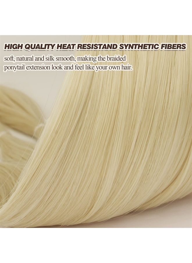 BARSDAR 30 Inch Long Braided Ponytail Extension with Hair Tie Straight Wrap Around Hair Extensions Pony Tail DIY Natural Soft Synthetic Hair Piece for Women -Buttery Blonde - Image 3