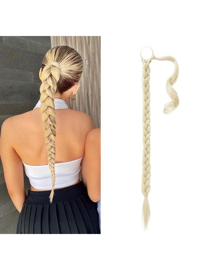 BARSDAR 30 Inch Long Braided Ponytail Extension with Hair Tie Straight Wrap Around Hair Extensions Pony Tail DIY Natural Soft Synthetic Hair Piece for Women -Buttery Blonde - Image 1