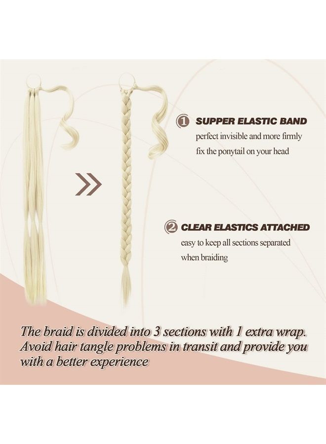 BARSDAR 30 Inch Long Braided Ponytail Extension with Hair Tie Straight Wrap Around Hair Extensions Pony Tail DIY Natural Soft Synthetic Hair Piece for Women -Buttery Blonde - Image 2
