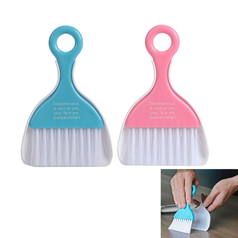 Saim 2 Pcs Mini Dustpan Set Brush for Table Whisk Brooms Small Dustpan Broom Set Mini Dust Pans with Brush Tiny Cleaning Table Sweep - Image 1