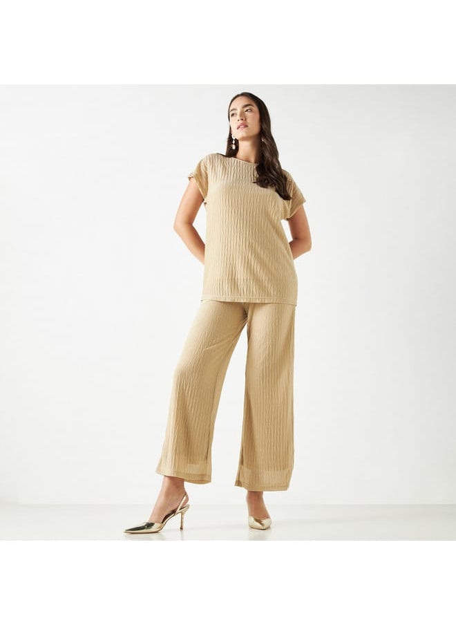 Iconic Iconic Textured Round Neck Top with Extended Sleeves  - Image 2