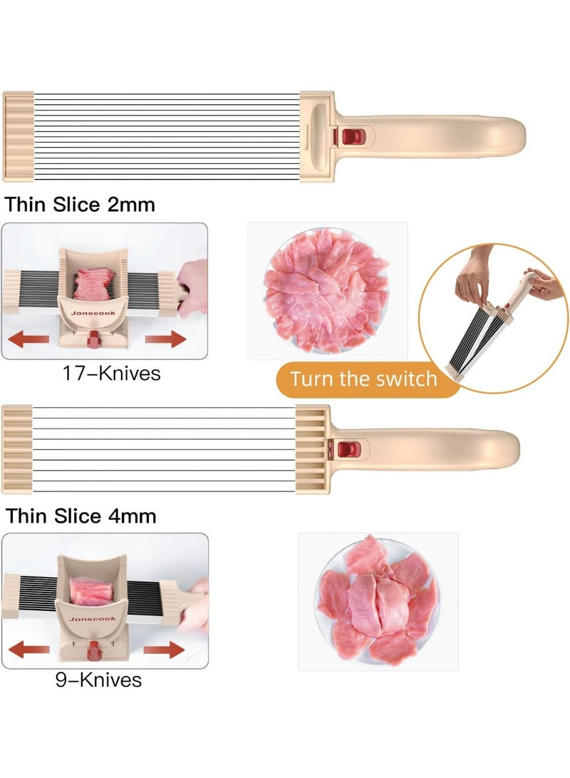Bukela Fresh Meat Slicer with Steady Grip, Manual Fresh Meat Cutter, Meal Prep Ideas, Adjustable Thickness 2mm or 4mm, 17 Blades get 18 Meat Slices, Meat Cleavers can be Sliced, Striped, Diced - Image 2