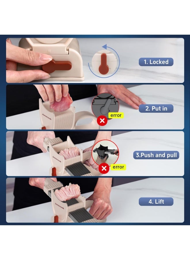Bukela Fresh Meat Slicer with Steady Grip, Manual Fresh Meat Cutter, Meal Prep Ideas, Adjustable Thickness 2mm or 4mm, 17 Blades get 18 Meat Slices, Meat Cleavers can be Sliced, Striped, Diced - Image 3
