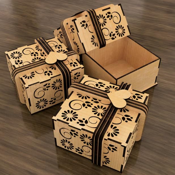 MeeCraft MeeCraft Decorative Wooden Box Set Floral Design Brown 115x11x65 cm Pack of 3  - Image 1