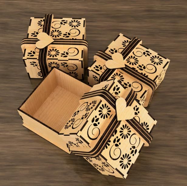 MeeCraft MeeCraft Decorative Wooden Box Set Floral Design Brown 115x11x65 cm Pack of 3  - Image 5
