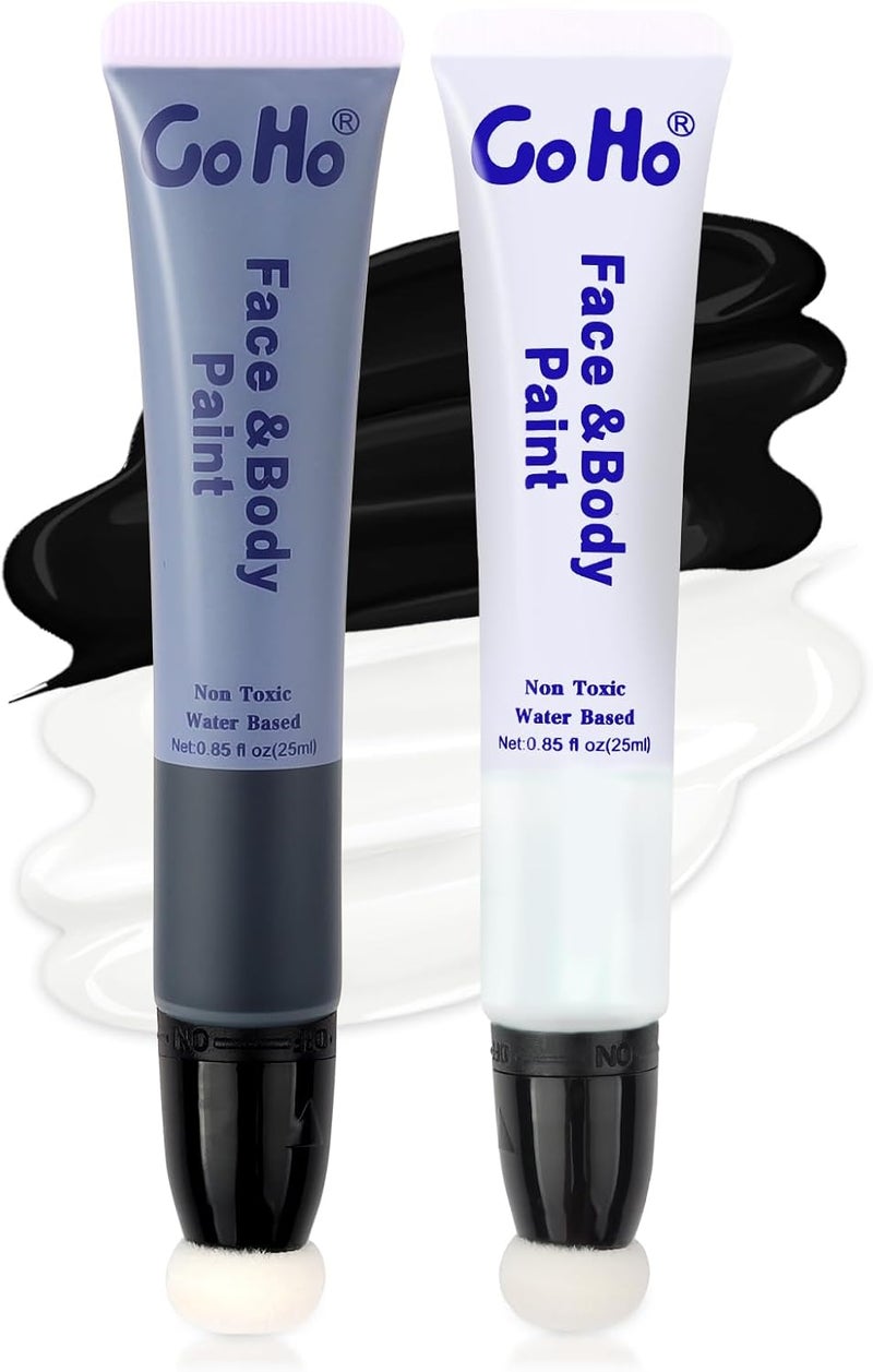 Go Ho Black and White Face PaintWater Based Face Painting Kit Highly PigmentedSmooth and Safe for SkinHalloween Cosplay SFX Zombie Skeleton Vampire Clown Makeup